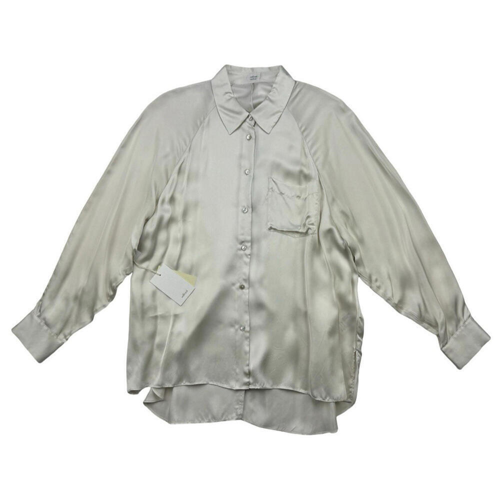 Aritzia Wilfred Boyfriend Button-Up Satin Blouse Avorio Ivory Size S